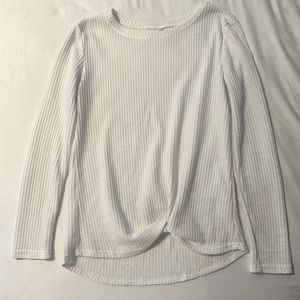 White waffle, knot front long sleeve shirt